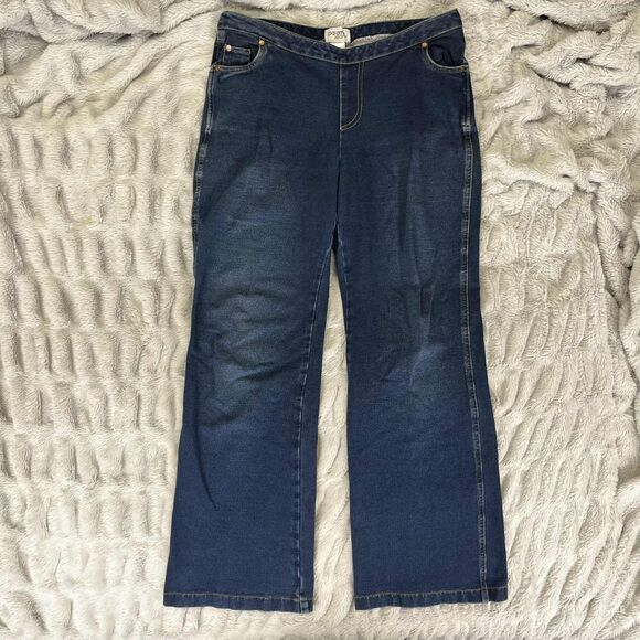 PajamaJeans Womens Medium Bootcut Blue Stretch Denim Faux Fly Pull On Drawstring - Picture 1 of 9